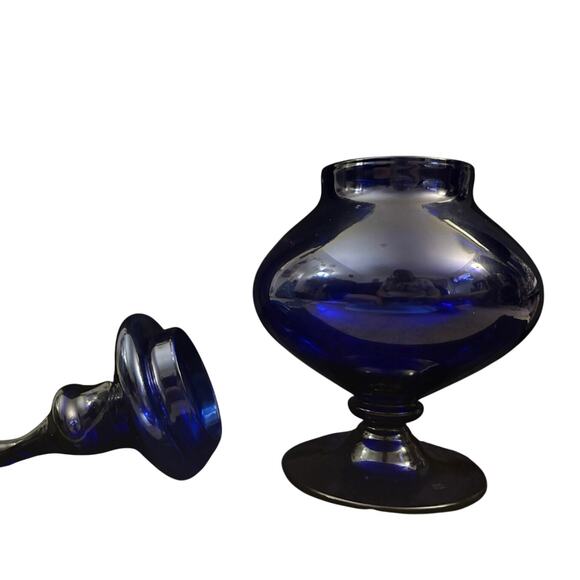 Cobalt Blue Potpourri-Candy Jar With Lid on Pedestal 13” Tall - Picture 4 of 10